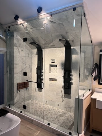 Custom shower glass angled